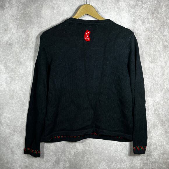 All Points By Reference Point Christmas Cardigan Sweater Womens Large Black Knit - Picture 4 of 8